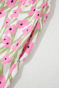 Pink Floral Print Square Neck Ruffled Maxi Sun Dress