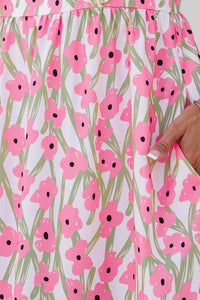 Pink Floral Print Square Neck Ruffled Maxi Sun Dress