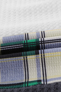 Green Plaid V-Neck Waffle Knit Long Sleeve Top