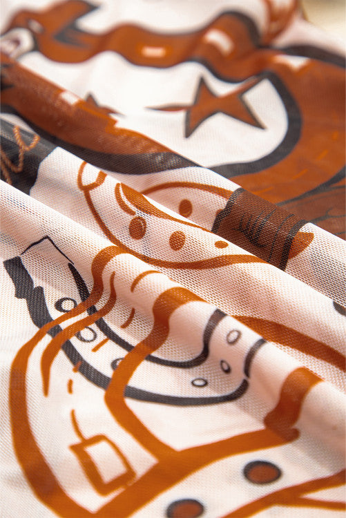 Brown Western Horseshoe Printed Mesh Tee