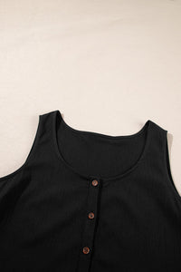 Black Plus Size Textured Sleeveless Button Front Wide Leg Jumpsuit