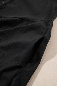 Black Plus Size Textured Sleeveless Button Front Wide Leg Jumpsuit