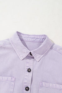 Lavender Short Sleeve Button Down Denim Shirt Dress