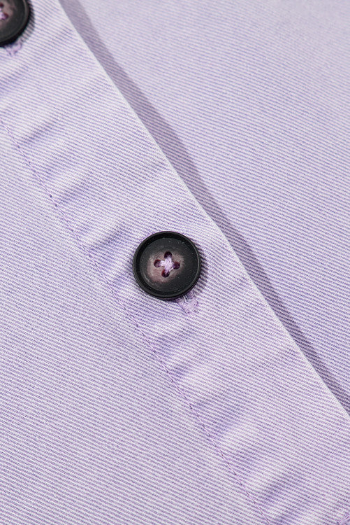 Lavender Short Sleeve Button Down Denim Shirt Dress