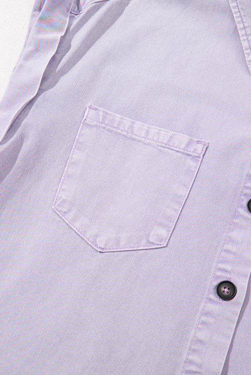 Lavender Short Sleeve Button Down Denim Shirt Dress