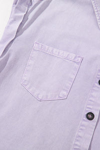 Lavender Short Sleeve Button Down Denim Shirt Dress
