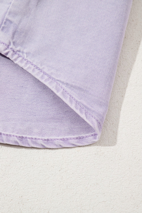 Lavender Short Sleeve Button Down Denim Shirt Dress