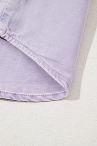 Lavender Short Sleeve Button Down Denim Shirt Dress