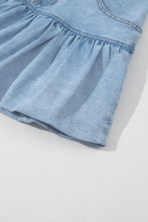 Light Wash Ruffled Hem Denim Mini Skirt
