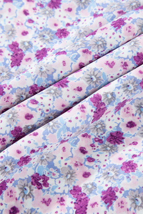 Lavender Floral Ruffly Short Sleeve Smocked Maxi Dress