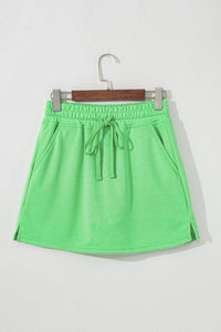 Spring Green Fleece Knit Mini Skort with Pockets