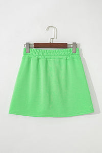 Spring Green Fleece Knit Mini Skort with Pockets