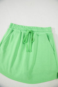 Spring Green Fleece Knit Mini Skort with Pockets