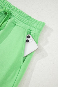 Spring Green Fleece Knit Mini Skort with Pockets