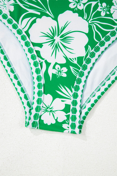 Green Floral Print One Shoulder High Waist 2-Piece Bikini