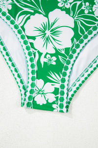 Green Floral Print One Shoulder High Waist 2-Piece Bikini