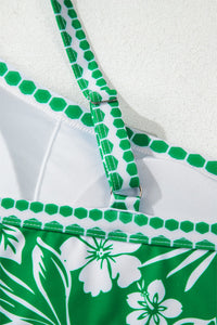 Green Floral Print One Shoulder High Waist 2-Piece Bikini