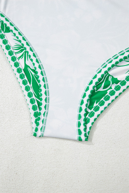 Green Floral Print One Shoulder High Waist 2-Piece Bikini