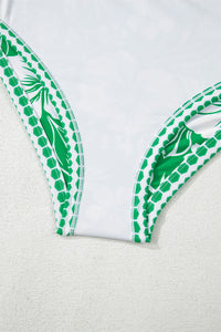 Green Floral Print One Shoulder High Waist 2-Piece Bikini