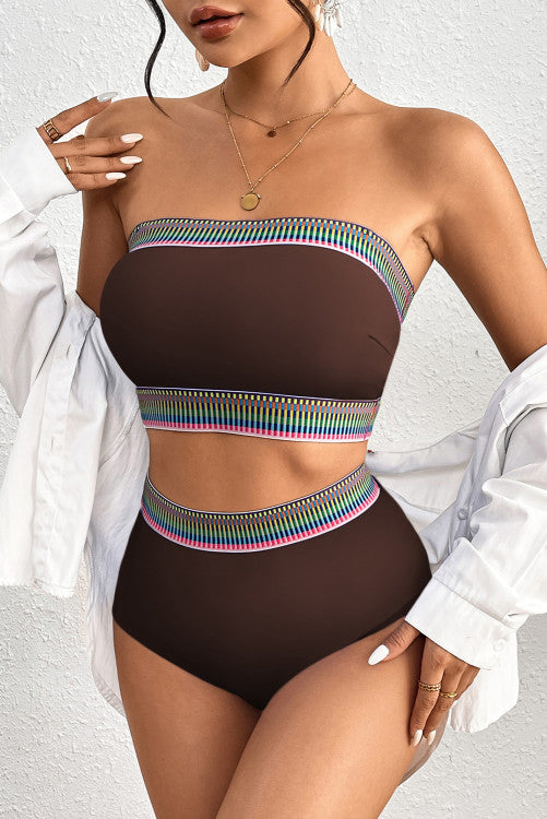Convertible Strap Bikini Tube Top and Bottom 2-Pc. Swimsuit in Brown or Pink
