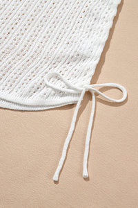 Open Knit Bell Sleeve Drawstring Short Beach Swimsuit Cover Up