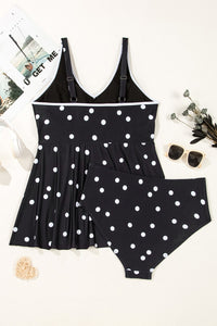 Plus Size Black Polka Dot V-Neck Babydoll Tankini 2-Pc. Swimsuit