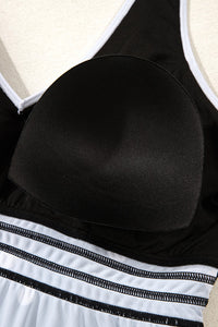 Plus Size Black Polka Dot V-Neck Babydoll Tankini 2-Pc. Swimsuit