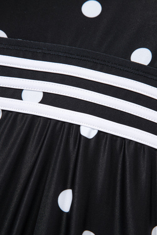 Plus Size Black Polka Dot V-Neck Babydoll Tankini 2-Pc. Swimsuit