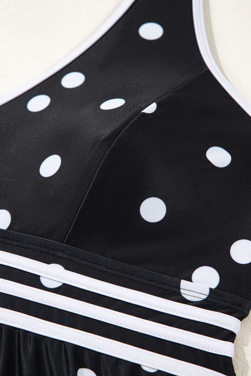 Plus Size Black Polka Dot V-Neck Babydoll Tankini 2-Pc. Swimsuit