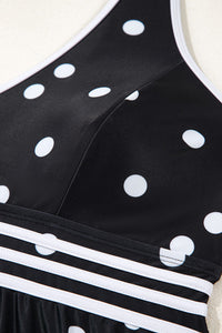 Plus Size Black Polka Dot V-Neck Babydoll Tankini 2-Pc. Swimsuit