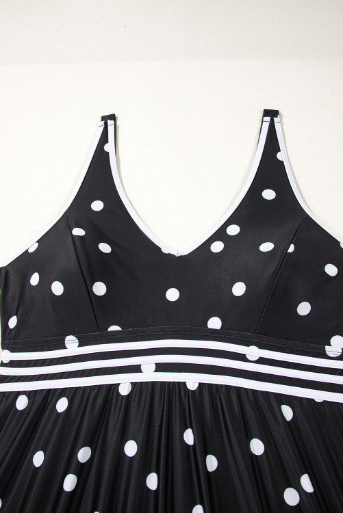 Plus Size Black Polka Dot V-Neck Babydoll Tankini 2-Pc. Swimsuit