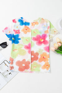 Multi Color Floral Sheer Mesh Cropped Tee