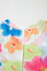 Multi Color Floral Sheer Mesh Cropped Tee