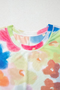 Multi Color Floral Sheer Mesh Cropped Tee