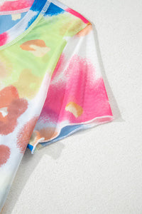 Multi Color Floral Sheer Mesh Cropped Tee