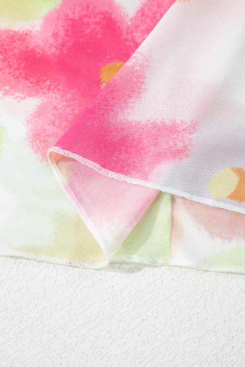 Multi Color Floral Sheer Mesh Cropped Tee
