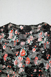 Black Red Floral Mesh Sheer Long Sleeve Top