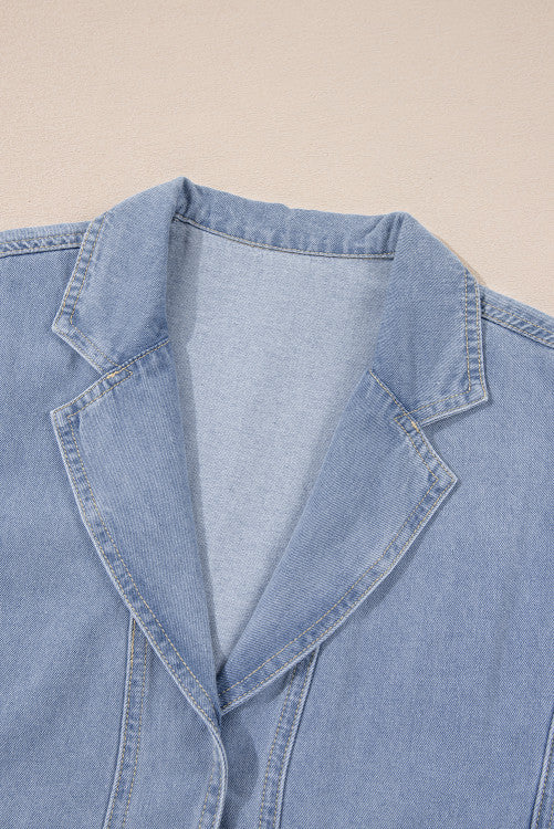 Light Wash Cap Sleeve High Waist Denim Babydoll Dress