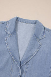 Light Wash Cap Sleeve High Waist Denim Babydoll Dress