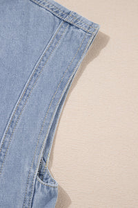 Light Wash Cap Sleeve High Waist Denim Babydoll Dress
