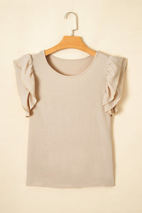Beige Ruffled Cap Sleeve Textured Blouse