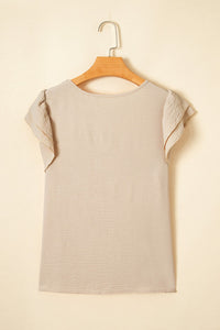 Beige Ruffled Cap Sleeve Textured Blouse