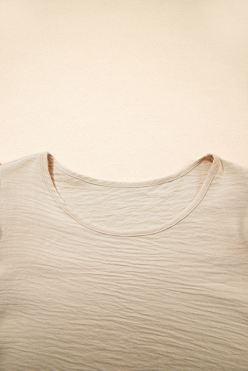 Beige Ruffled Cap Sleeve Textured Blouse