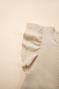 Beige Ruffled Cap Sleeve Textured Blouse