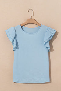 Sky Blue Ruffled Cap Sleeve Textured Blouse