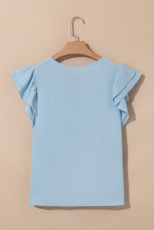Sky Blue Ruffled Cap Sleeve Textured Blouse