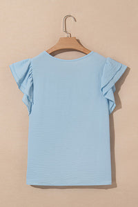 Sky Blue Ruffled Cap Sleeve Textured Blouse