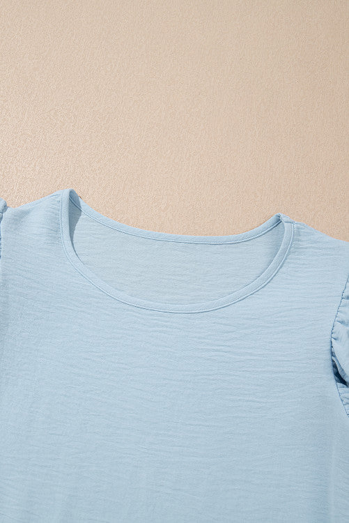 Sky Blue Ruffled Cap Sleeve Textured Blouse