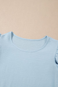Sky Blue Ruffled Cap Sleeve Textured Blouse