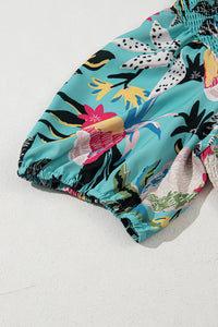 Tropical Teal Plus Size Smocked One Shoulder  Babydoll Blouse